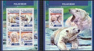Solomon Islands 2017 Polar Bears sheet + S/S MNH