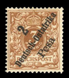 German Colonies, German East Africa #6a Cat$25, 1896 2p on 3pf light brown, h...