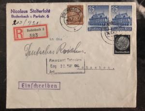 1941 Bodenbach Germany Registered Cover to Tetschen Bohemia And Moravia