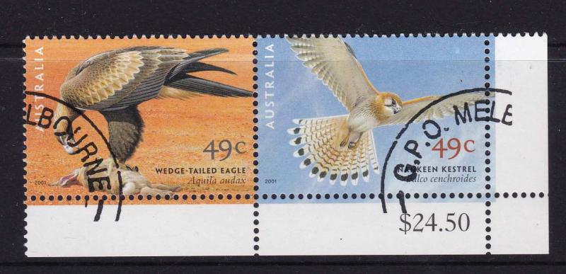 Australia 2001 Birds of Prey Eagle & Kestrel x 2 -49c CTO