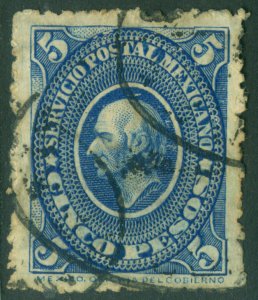 MEXICO 1884  Hidalgo - High values - 5 Pesos blue  Scott # 163 used