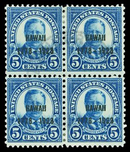 Scott 648 5c Hawaii Overprint Used Block of Four F-VF Cat $50