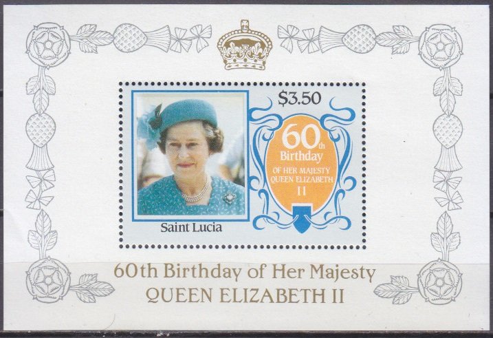 1986 St Lucia 838/B47 60 years of Queen Elizabeth II 6,50 €