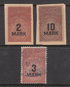 Germany, Saxony, 1920 Stempelmarke Revenues, 3 different, sound, F-VF.