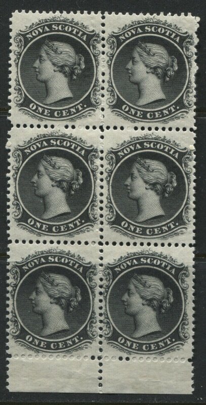 Nova Scotia QV 1860 1 cent black unmounted mint NH in a block of 6