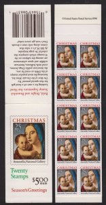 1990 Christmas Madonna 25c booklet BK180 plate number 1 (2 panes 2514a)