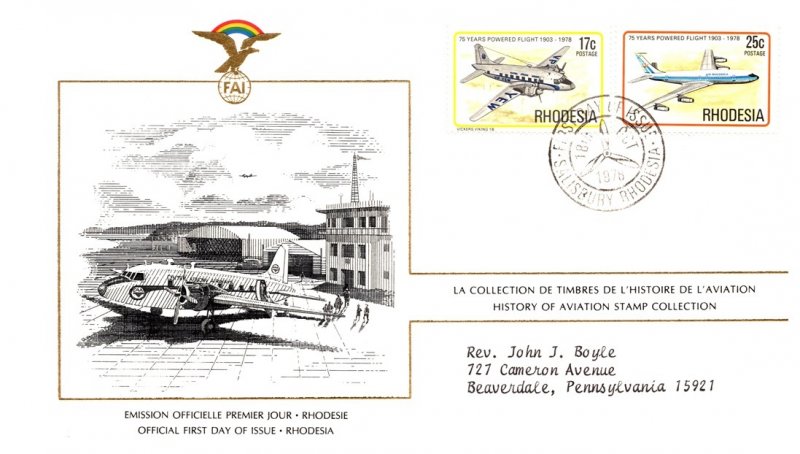 Rhodesia, Worldwide First Day Cover, Aviation