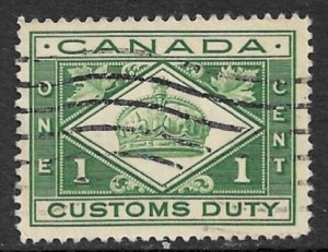 CANADA 1912 KGV 1c CUSTOMS DUTY REVENUE VDM FCD1 VFU