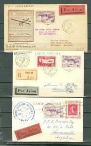 FRANCE 1934-35 #C5/C7 on (3) HISTORIC AIR COVERS/CARDS...