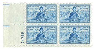1953 National Guard Plate Block of 4 3c Postage Stamps - Sc #1017 - MNH,OG