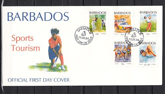 Barbados, Scott cat. 856-860, Sports as Golf & Cricket issue. First day cover. ^