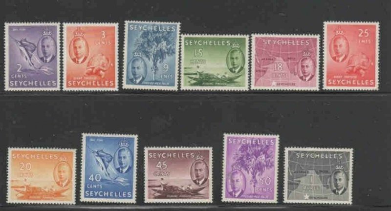 SEYCHELLES #157-167 1952 KING GEORGE VI & MAP MINT VF NH O.G