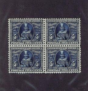 SC# 330 BLOCK OF 4 UNUSED ORIGINAL GUM, LH, 5 CENT, POCAHONTAS, 1907, VERY FINE
