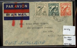 ?Jusqua airmail NEW GUINEA OVERPRINT 1/ to USA RARE cover