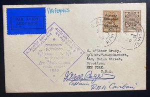 1939 Dublin Ireland First Flight Airmail Cover To New York USA Rogers Signed