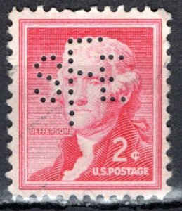 USA; 1954: Sc. # 1033: Used  Single Stamp W/Perfins