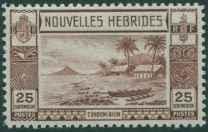 New Hebrides French 1938 SGF57 25c reddish-brown Islands Canoes MNH