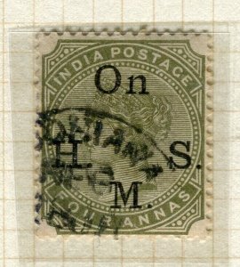 INDIA; 1883-99 early classic QV SERVICE Optd. issue fine used 4a. value