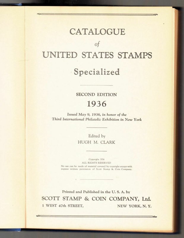 1936 Scott United States Stamp Catalog TIPEX edition 290 pgs hardbound