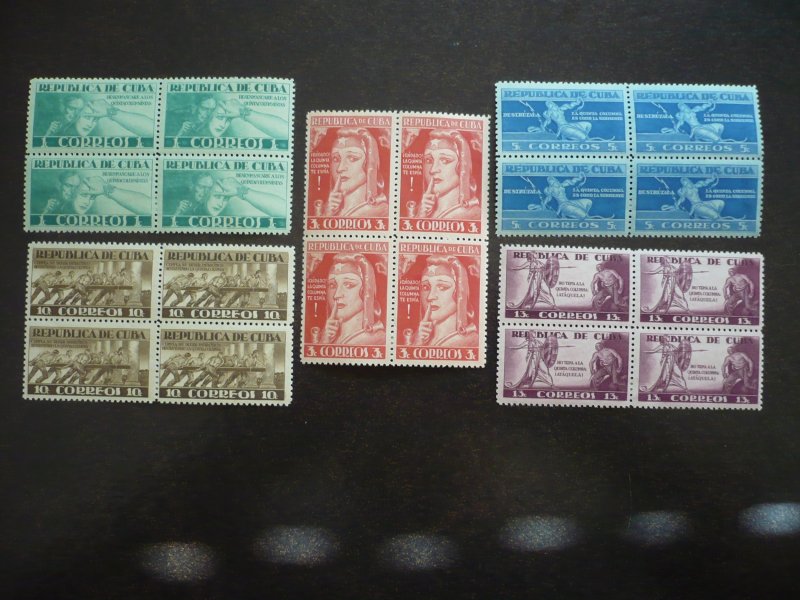 Stamps - Cuba - Scott# 375-379 - Mint Hinged Set of 5 Stamps in Blocks of 4