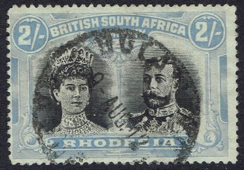 RHODESIA 1910 KGV DOUBLE HEAD 2/- PERF 15 USED 