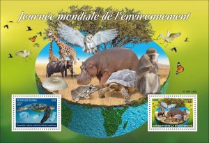 MALI 2023 M/S 2V - HIPPOPOTAMUS ELEPHANT MUSHROOMS MONKEY TURTLES FROGS OWLS MNH-