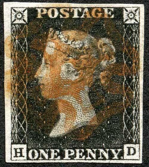 Penny Black (HD) Plate 1b Re-entry Very Fine Four Margins