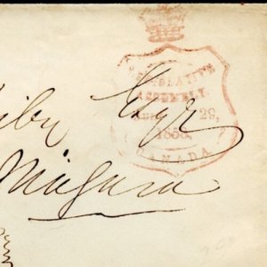 ? LEGISLATIVE ASSEMBLY shield 1858 to Niagara John Simpson MP stampless cover