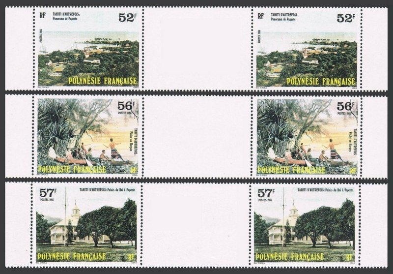 Fr Polynesia 433-435 gutter,MNH.Michel 449-451. Old Tahiti,1986.Fishing,Palace.