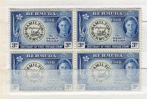BERMUDA; 1948 early GVI Stamp Anniv. issue MINT MNH BLOCK of 4, 3d.