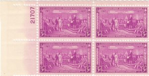 Scott 798 - 3c Red Violet - Constitution - MNH - plate block of 4 stock photo