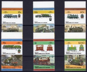 Bequia 1985 TRAINS LOCOMOTIVES (6) Pairs 12 values Perforated Mint (NH)