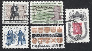 Canada #396-400 1962 Commemoratives. Used.