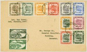 Brunei 1947 Set of 12 SG79-90 on 1st Day Cover to Sarawak V.F & Attractive