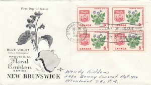 Canada Scott 421 Blk 4 Rose Craft FDC - Provincial Flower, New Brunswick #2