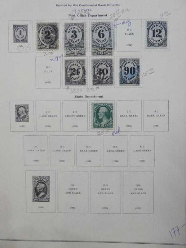 EDW1949SELL : USA Collection of Officials on pages, mostly Used. Catalog $1,088.