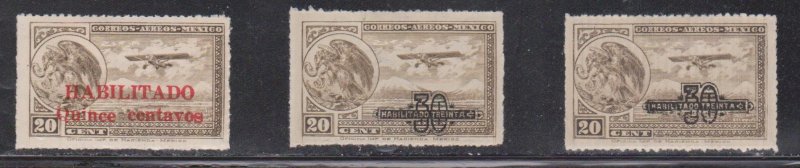 MEXICO Scott # C39, C49 x 2 - Airmails - Rouletted