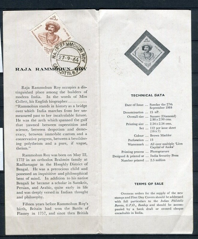 INDIA; 1964 early Raja Rammohun Roy SPECIAL NEW ISSUE FOLDER