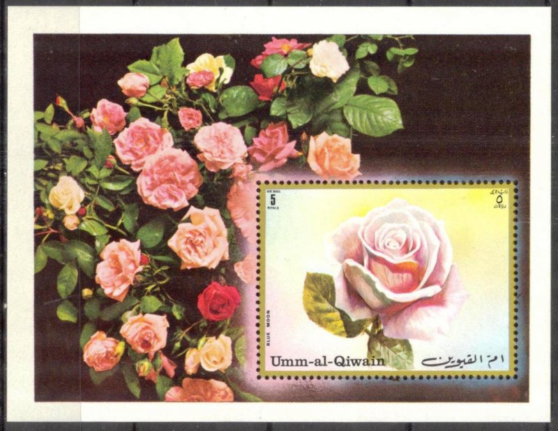 Umm al Qiwain 1972 Flowers Roses S/S Imperf. MNH
