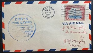 1929 USA USS Akron Airship ZRS 4 Airmail First Day cover Ring Laying zeppelin B