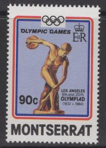 MONTSERRAT SG595w 1984 90c OLYMPIC GAMES WMK POST OFFICE READING UPWARDS MNH