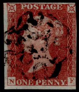 GB QV SG8, 1d red-brown BLACK MX PLATE 32, USED. Cat £60. NF