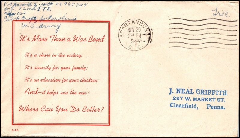 20 Nov 1944 WWII Patriotic Cover It's More Than A War Bond Sherman 3956