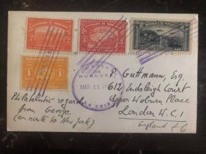 1939 La Ceiba Honduras RPPC Postcard Cover To London England Salado River