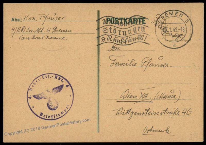 3rd Reich Nebel Ersatz Abt 4 Nebelwerfer Regt 70 Feldpost Cover 72915