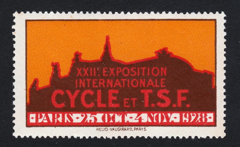 REKLAMEMARKE POSTER STAMP PARIS XXII INTERNATIONAL CYCLE & TSF EXHIBITION 1928