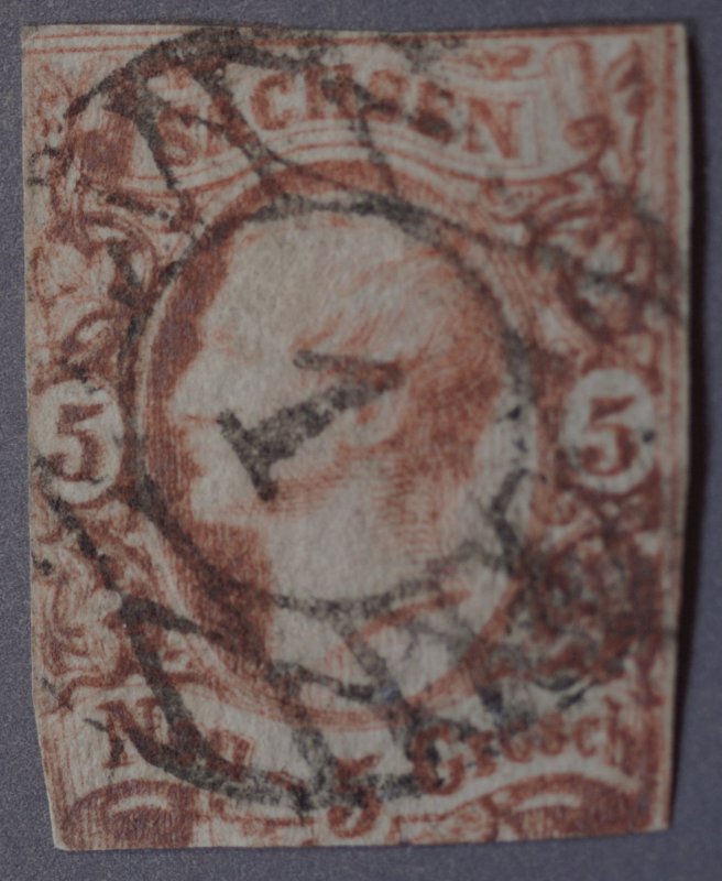 German States Saxony #13 Used Braided Circle Cancel w/ '1' Tight Trim