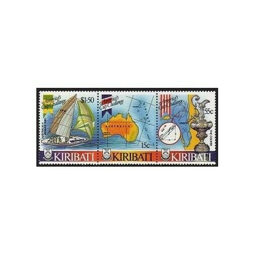 Kiribati 484 ac strip,MNH.Michel 484-486. Americas Cup 1986.Map,Yacht.