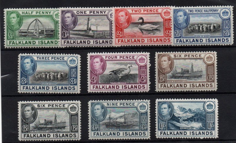 Falkland Islands KGVI 1938 short mint LHM set to 1/- WS22188