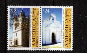 URUGUAY Sc 1920 NH ISSUE OF 2001 - PAIR - CHURCHES